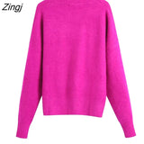 Women Simply V Neck Soft Touch Casual Purple Knitting Sweater Female Chic Basic Long Sleeve Pullovers Brand Tops