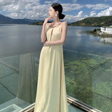 Zingj Seaside Resort Beach Dress 2024 New Temperament Show Thin Satin Senior Sexy Sling Open Back