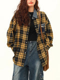 Zingj Advanced Sense Outside Wear Plaid Shirt Female Autumn New Style Loose Recreational All-Match Yellow Plaid