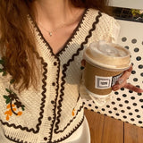Women Embroidery Vintage Leisure V-neck Design Student Fashion Harakuju Kawaii Popular Retro Tops Korean Style