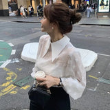 Zingj Gentle Pointed Collar Jacquard Shirt Female Summer Niche Design Sense Loose Casual Versatile Long-Sleeved