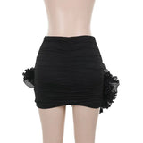 Ruched Ruffle Flower Bodycon Mini Skirt- Outfit