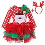 Dot Baby Girl Christmas Santa Dress Cartoon Snowman Print Tutu Red Long Sleeves Toddler Xmas Party Dress New Year