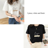 Casual O-neck Letter Print Women T-shirt 2021 Summer Short Sleeve Loose Female Basic Tops Shirt GirlsTees 100%