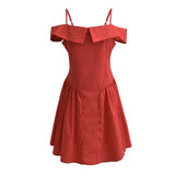 Spring New Sweet One Word Collar Sling Dress Sexy Back Chic Slim Short