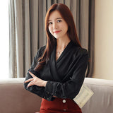 Artificial Silk Blouses Women Wear to Work Chiffon Shirts Plus Size Femme Blusas White Red Black Pink Ladies Satin