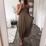 Summer Sexy Spaghetti Straps Women's Maxi Dress 2020 Fashion Solid Sleeveless Beach Split Robe Lady Midi Dress Plus