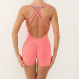 Backless Scrunch Sporty Tight Jumpsuit Raises Butt Playsuit Women Romper Summer Gym Fitness Short Overalls One Pieces