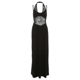 2025 Summer New Women's Style Sexy Lace Hollow Splicing Long Sleeveless Dress