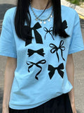 Preppy Y2k T-shirt Women Kawaii Bow Print Short Sleeve Graphic T Shirts Harajuku Fashion Casual Tops Cute Tees