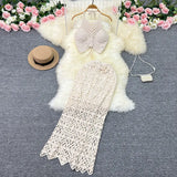 Zingj Tourist Vacation Wind Summer Sling Short Hook Flower Vest Long Skirt Two