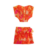 Summer Women's Print Corset Short Vest Tie Knot