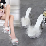 Zingj Maomao Sexy Super High Heels 15CM Thin Heel Waterproof Table Slippers Transparent Crystal Shoes Wedding Shoes Banquet High