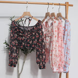 Sexy One-Word Shoulder Hanging Neck Chopped Spicy Shirt Female Design Sense Small Short To Take Long Sleeves Hottie Top
