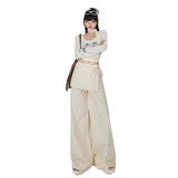 Hot Girl Bandage Dress Fake Two-piece Casual Wide-leg Pants Slimming Straight-leg TrousersOutfit