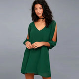 Beach Cami Summer Shirt Dress Women Casual Double V Neck Casual Shift Dresses Sexy Long Sleeve Vacation Midi