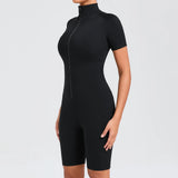 Zingj Belly Design Short Sleeve Zip Yoga Suit Women's Dance Sports Fitness Suit 50210- Outfit