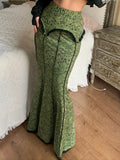Green Lace Printed Trumpet Long Skirt- Outfit