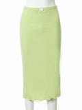 Bow High Waist Midi Skirts 2022 Outfits Streetwear Sexy Bodycon Slit Green Summer Skirts Women Party Holiday