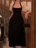 Summer Elegant Casual Halter Midi White Dress Short Sleeve A-Line Party Black Vestidos Female Fashion Evening