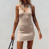 Women Knitted Bodycon Dress Elegant Lady Female Beach Backless Sleeveless Bandage Halter Sundress Summer Vacation