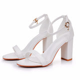 Cm Thick Heel With Sandals Female Fish Mouth Exposed Toe Square Sandals Pure White Wedding