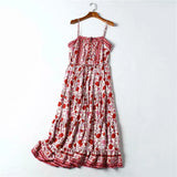 Queens Elegant Women floral print rayon cotton sleeveless beach Bohemian dresses Ladies Summer Strap Boho Maxi