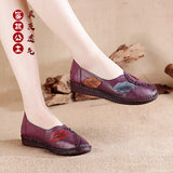 Zingj New Leisure Flat-Soled Mother Shoes Leather Soft Soles Middle-Aged And Elderly Women's Shoes National Style Comfortable Large Size Women's Singles
