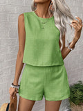 Solid Imitation Cotton Sleeveless Vest Shorts Casual Fashion Two-Piece Suit
