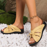 Bow Slope And Flat-Bottomed Cool Slippers 2025 New Solid-Color Fish Mouth Hollow Hole
