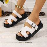 New Large-Size Slippers Women's Thick-Bottomed Buckle Solid Color Casual Cold