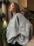 Letter Embroidery Personality Tattered Wool Woven Long-Sleeved Sweater Women's Autumn And Winter Letter