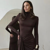 Turtleneck Long Sleeve Wrap Maxi Dress- Outfit