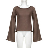 Desire Atmosphere Retro Hollowed-Out Beautiful Back Strap Loose Horn Long-Sleeved Casual Sweater 2023 Early Autumn New