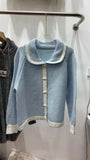 Style Gentle Wind Horn Buckle Knitted Cardigan Women's Spring And Autumn Dress Foreign Style Sweet Age Reduction Milk Doll Collar