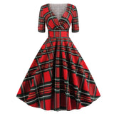 Green Solid Rockabilly 1950S Vintage Ruched V Neck Elegant Party Dress Women 2021 Summer Half Sleeve A Line Midi