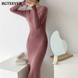 O-neck Slim Sweaters Bodycon Dress for Women 2021 Autumn Winter Knitted Vestidos Femme Full Sleeve Midi Female