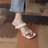 Women Wear 2025 New French Fairy Pearl Square Set Toe Thin Heel