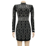 Long sleeve black Rhinestone winter dress women vintage night club woman mini bodycon party dress evening dresses