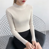 Autumn Winter Women Pullovers Sweater Knitted Korean Elasticity Casual Jumper Fashion Slim Turtleneck Warm Female