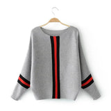 autumn new vertical stripe contrast loose pullover sweater women short bat sleeve