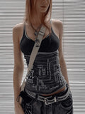 Contrast Letter Stripe Tank Top- Outfit