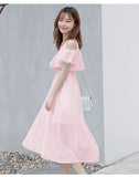 Zingj Chiffon Dress Summer Dress Slim And Fresh Medium And Long Women Open Shoulder Beach