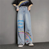 graffiti Vintage Jeans Women's loose couple pants 2022 street style Harajuku punk jeans women's street high waist