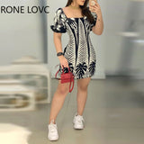 Women Elegant Fashion Square Neck Plant Print Backless Dress Bodycon Dress Mini