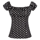 Women Vintage Blouse Tops Slash Neck Puff Sleeve 50s 60s Retro Cotton Slim Fit Streetwear Rock Punk Party