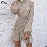 vintage elegant print dress for womens 2021 new polka dot long-sleeved ruffled High Waist Pack Hip dresses women