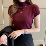 Womens Tops And Blouses Summer Short Sleeve Blouse Women Blusas Mujer De Moda Turtleneck Knitted Blouse Shirt Tops