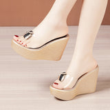 High Heel Slope Fish Mouth Transparent Sandals Women 2023 Summer New Style Muffin Thick Soles Fashionable Outside Wearing