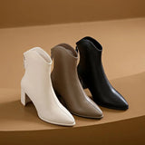 Zingj New Korean Version Of Large Size Short Tube High Heel Rear Zipper Fashion V Mouth Low Boots-Outfit